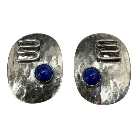 Napier Jewelry - Napier 1950s Silver Plated Faux Lapis Earrings